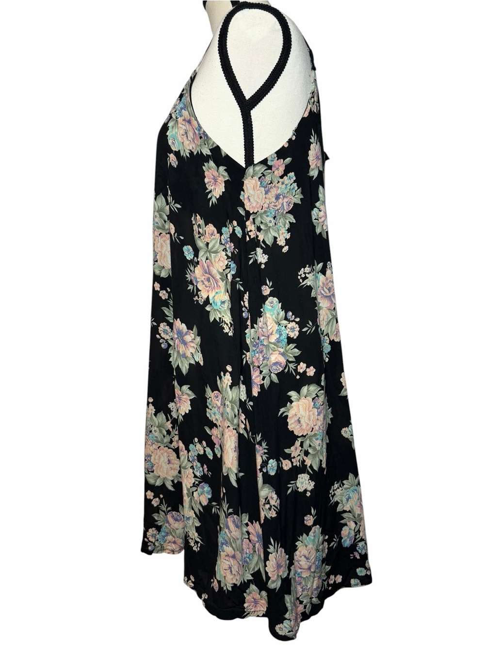 Brandy Melville Gaby Slip dress multi color floral print over black backdrop - Picture 3 of 6